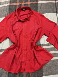 Chic Red Button-Up Blouse
