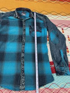Men's Blue Plaid Denim Shirt