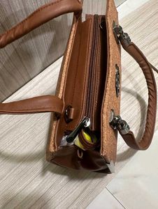 Brown Textured Satchel Bag