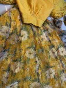 Yellow Floral Print Lehenga Choli Set