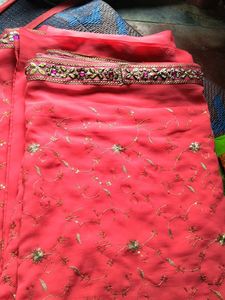 Beautiful Coral Embroidered Saree