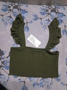 Olive Ruffle Crop Top - New with Tag