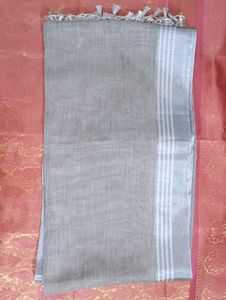 Jacquard Linen Cotton Saree With Chit Pallu