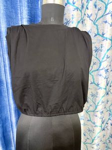 Black Padded shoulder Top with tie back