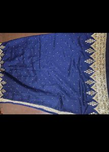 Elegant Blue Saree with Golden Border