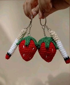 Crochet Strawberry & Cigrette Joint Keychains