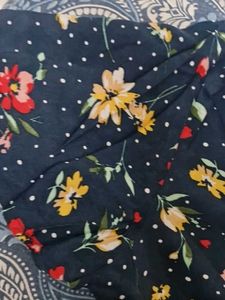 Navy Floral Print Button-Up Top