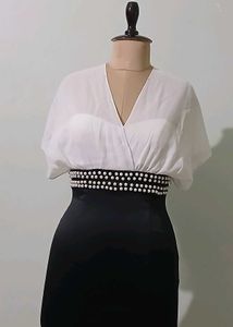 Designer wear Black &amp; White Party/Prom Dress