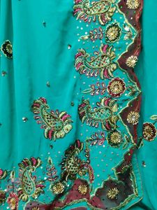 Stunning Embellished Teal Saree
