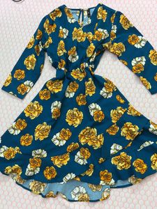 Teal Floral Print Flowy Dress | XS to S
