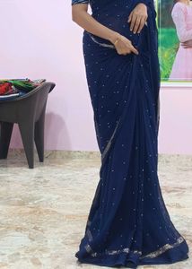 Elegant Navy Blue Embellished Saree