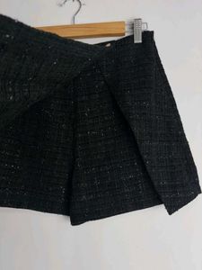 Black Tweed Skirt with Button Detail