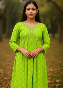 Green Printed Nyra Cut Dress