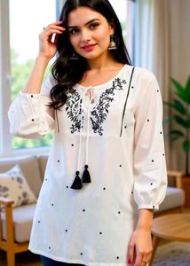 Elegant White Kurta with Black Embroidery