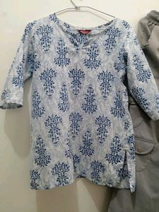 Blue Floral Print Kurta with pants