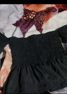 Black Off-Shoulder Smocked Peplum Top