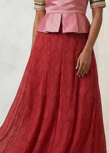 Vibrant Red Ethnic Print Skirt fabric