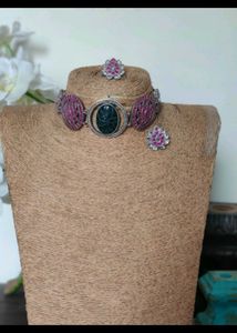 Brass handcarved stone Jewellery Set