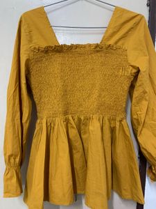 Mustard Yellow Smocked Peplum Top