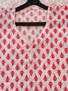 Red &amp; White Printed Kurta