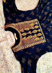 Elegant Navy Blue Kurta with Gold Print