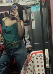 Chatpata90s Elegant Green Embellished Halter Top
