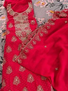 Stunning Red Embroidered Kurta