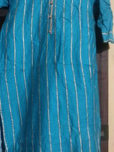 Teal Kurta Set with Silver Stripes