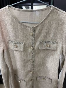 Chic Tweed-Style Dress with Pearl Buttons