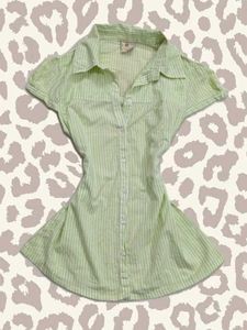 Y2K Lime Green Striped Up Shirt Vintage 00s