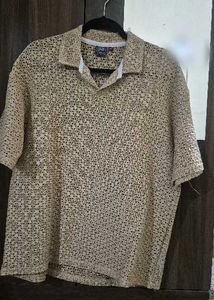 Unisex Beige Crochet Button-Up Top