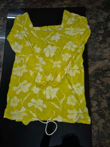 Vibrant Yellow Floral short kurti