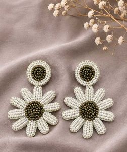 Beaded Daisy Flower Earrings