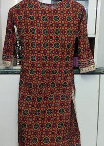 hot Red Printed Kurta Set with Flared Pants
