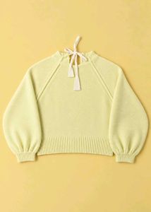 PALE LIME RIBBED TIE-NECK SWEATER