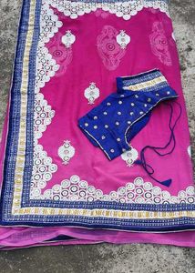 Elegant Pink Saree , diamond work "With 2 Blouse "