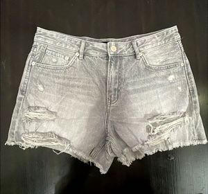 Grey Distressed Denim Shorts