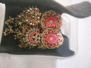 Kundan Pink Very Big Jumkas