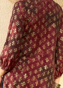 Maroon &amp; Gold Printed Tunic Kurta