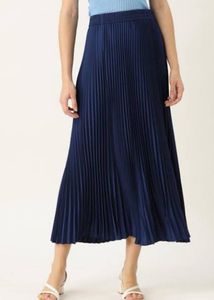 Navy Pleated Midi Skirt
