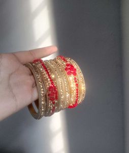 Exquisite Red &amp; Gold Bangle Set