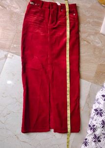 Red Midi Coudoroy Pencil Skirt