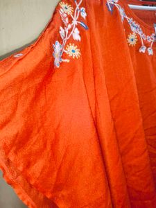 Beautiful Orange Embroidered Kurta