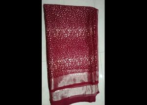 Elegant Maroon Saree with Silver Motifs