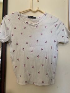 White Roller Skate Print Crop Top