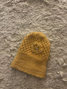 Yellow Beanie with Flower Detail