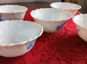 Set of 5 White Bowls with Blue Floral Design