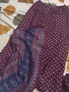 Maroon Printed Kurta Set