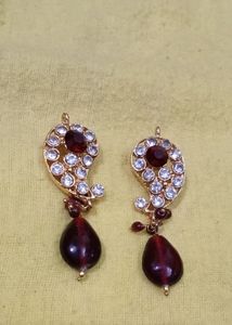 Elegant Red &amp; Crystal Paisley Earrings