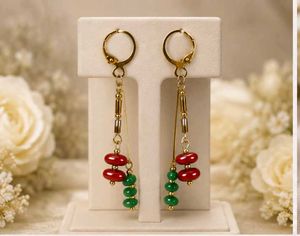 Handmade  Red & Green Beaded Dangle Earring